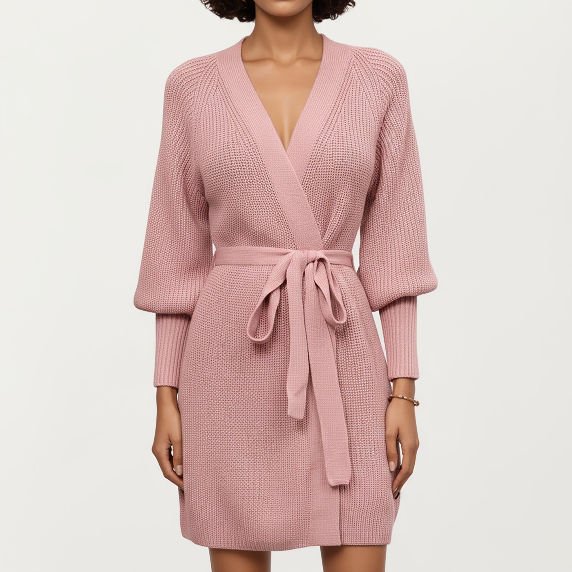Anna-Kaci Women¡¯s Knit Wrap Top with Long Sleeves, Soft Textured Ribbed Fabric and Adjustable Waist Tie for a Flattering Wrapped Silhouette