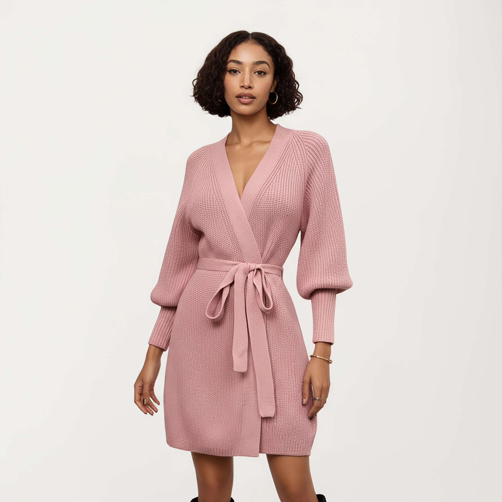 Anna-Kaci Women¡¯s Knit Wrap Top with Long Sleeves, Soft Textured Ribbed Fabric and Adjustable Waist Tie for a Flattering Wrapped Silhouette