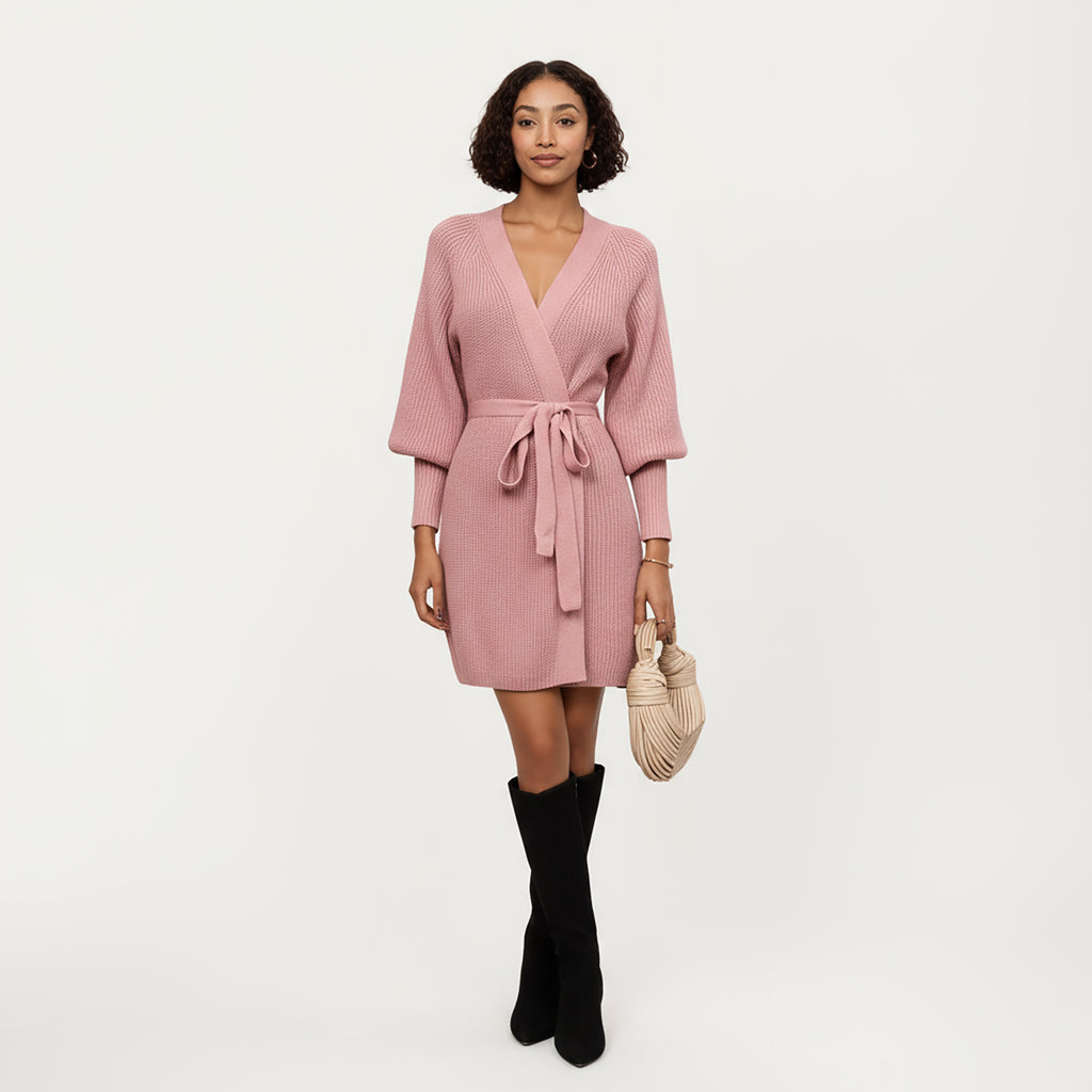 Anna-Kaci Women¡¯s Knit Wrap Top with Long Sleeves, Soft Textured Ribbed Fabric and Adjustable Waist Tie for a Flattering Wrapped Silhouette