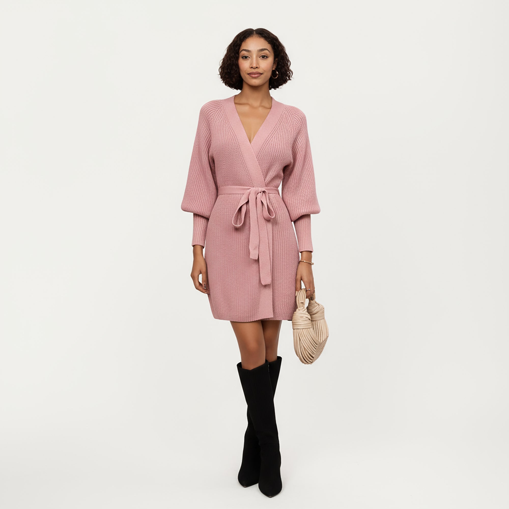 Anna-Kaci Women¡¯s Knit Wrap Top with Long Sleeves, Soft Textured Ribbed Fabric and Adjustable Waist Tie for a Flattering Wrapped Silhouette