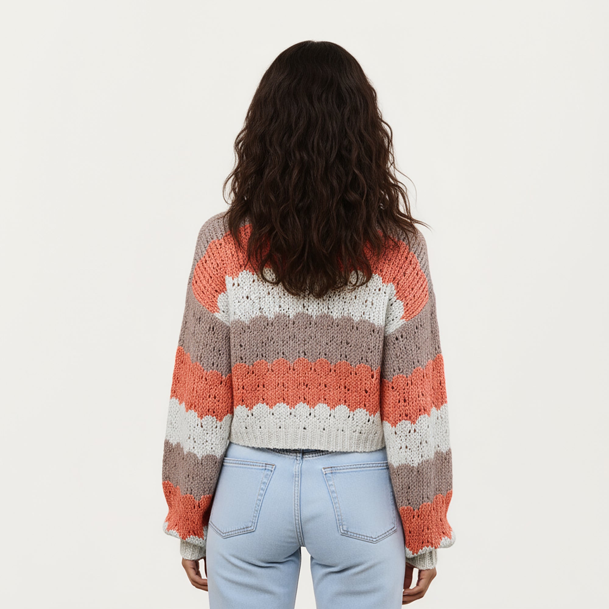Anna-Kaci Women¡¯s Textured Knit Button Front Top with Long Sleeves, Soft Scalloped Stripe Pattern and Relaxed Cropped Fit for Added Comfort