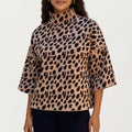 Anna-Kaci Women¡¯s Leopard Print Knit Top with High Mock Neck, Wide Long Sleeves and Soft Textured Finish for a Relaxed, Stylish Silhouette