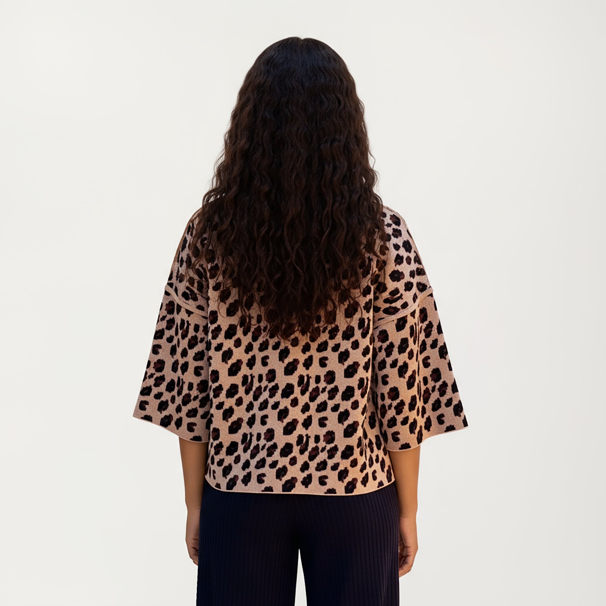 Anna-Kaci Women¡¯s Leopard Print Knit Top with High Mock Neck, Wide Long Sleeves and Soft Textured Finish for a Relaxed, Stylish Silhouette