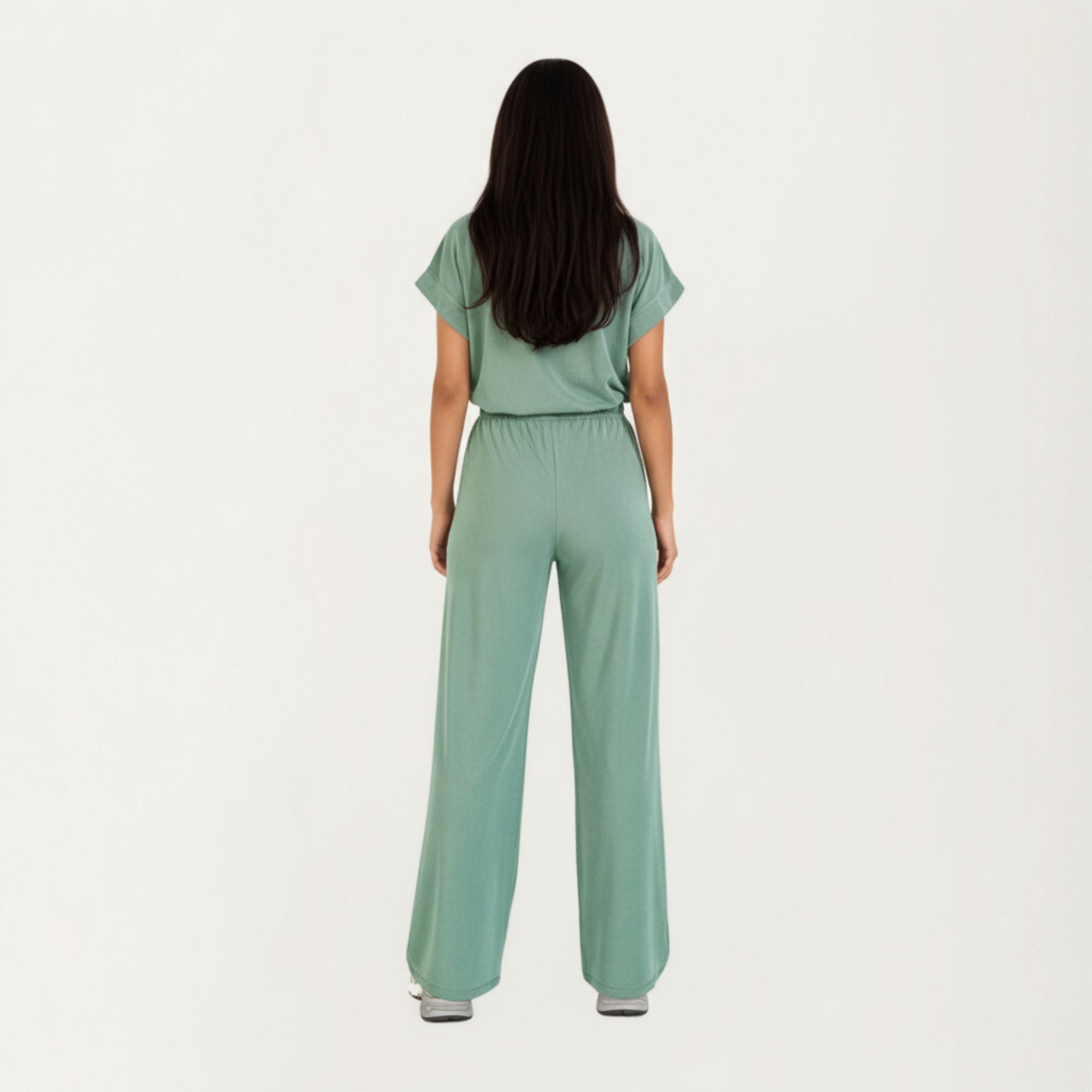 Anna-Kaci Women¡¯s 2-Piece Set Short Sleeve Relaxed Fit Top and Wide Leg Pants with Soft Stretch Fabric and Drawstring Waist