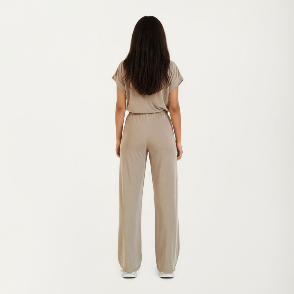 Anna-Kaci Women¡¯s 2-Piece Set Short Sleeve Relaxed Fit Top and Wide Leg Pants with Soft Stretch Fabric and Drawstring Waist