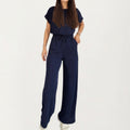 Anna-Kaci Women¡¯s 2-Piece Set Short Sleeve Relaxed Fit Top and Wide Leg Pants with Soft Stretch Fabric and Drawstring Waist