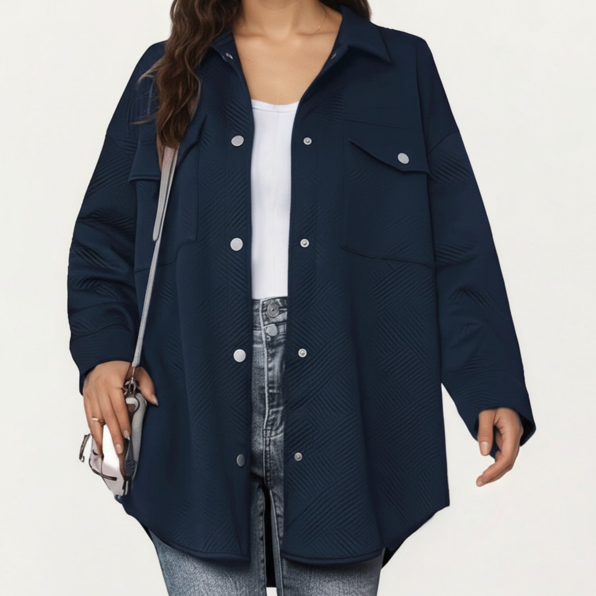 Anna-Kaci Women's Quilted Button Front Overshirt Top with Collared Neckline, Long Sleeves, and Relaxed Fit