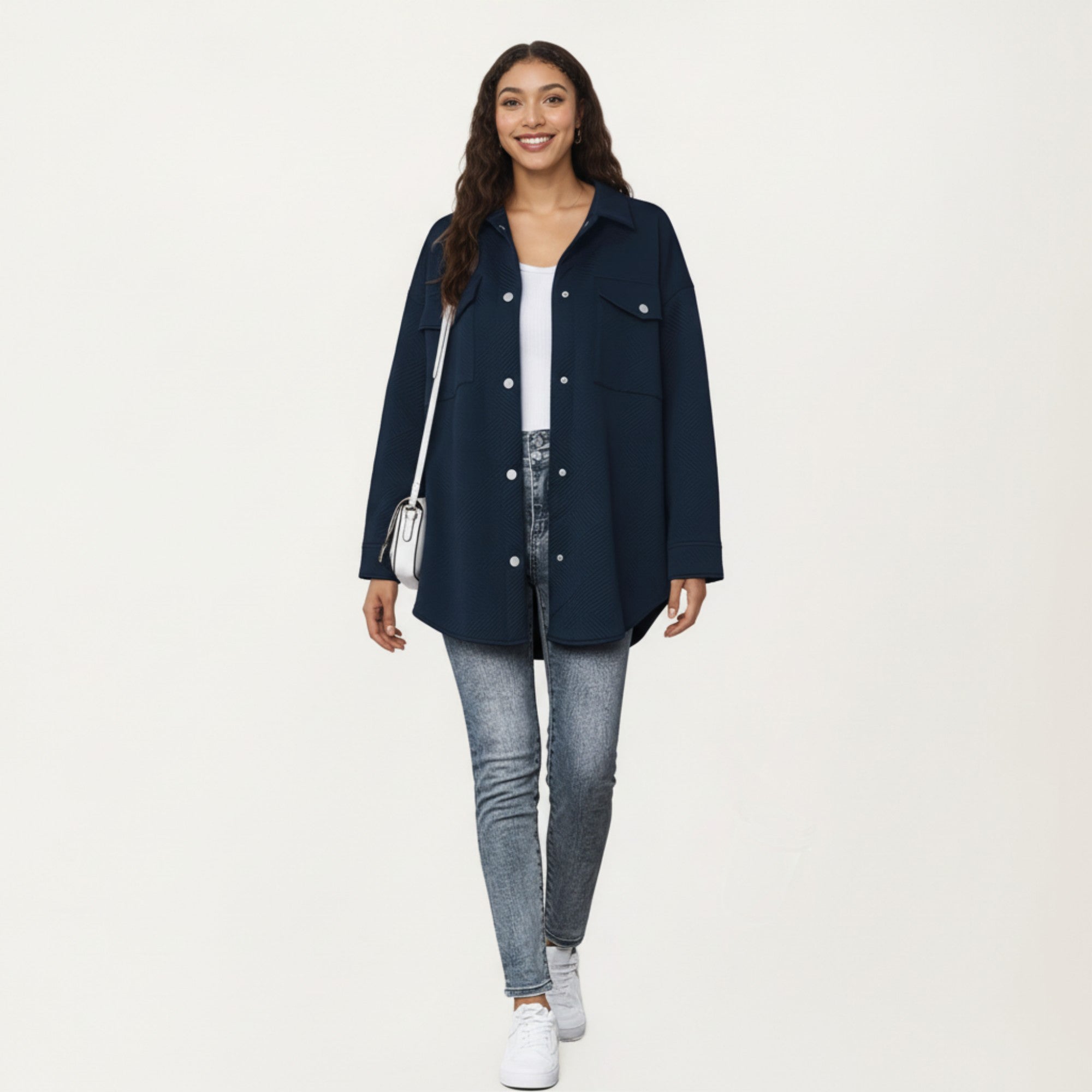 Anna-Kaci Women's Quilted Button Front Overshirt Top with Collared Neckline, Long Sleeves, and Relaxed Fit