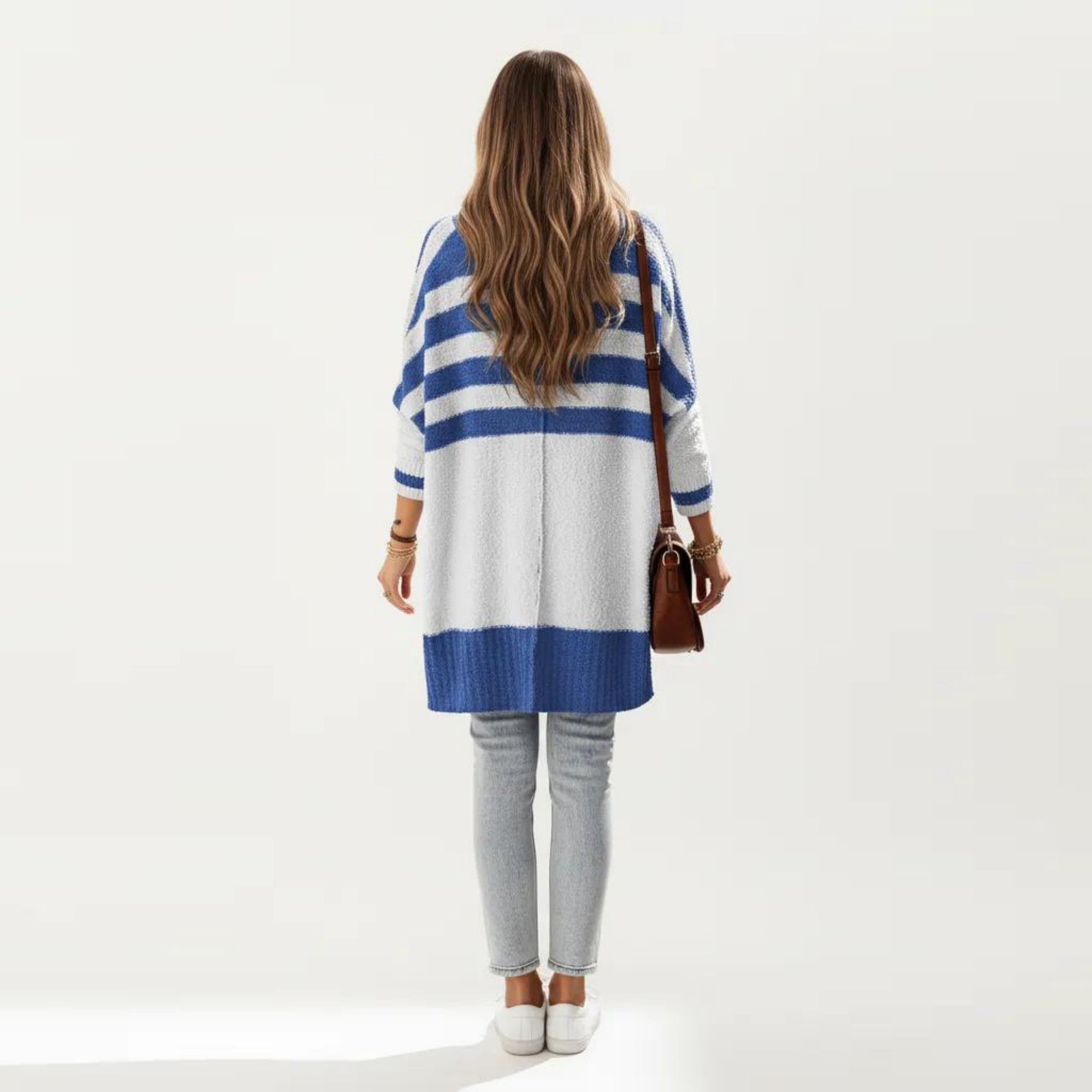 Anna-Kaci Women's Striped Button Front Knit Top with V-Neckline, Relaxed Fit, and Drop Shoulder Sleeves