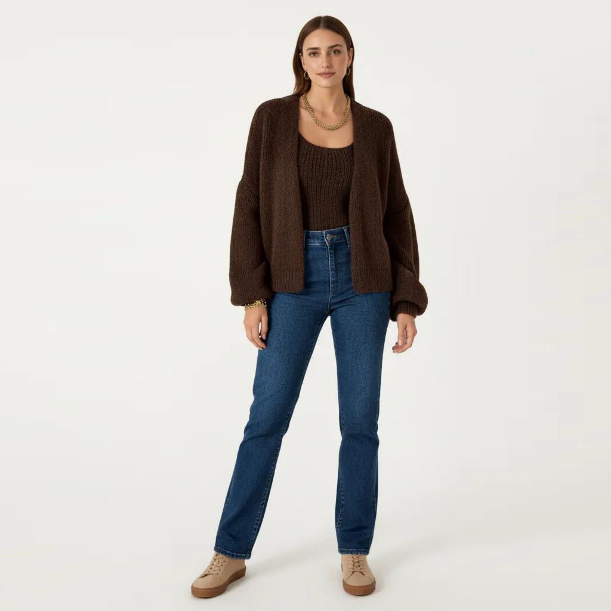 Anna-Kaci Women's 2-Piece Knit Tank and Cardigan Set with Ribbed Texture Scoop Neck and Long Sleeves