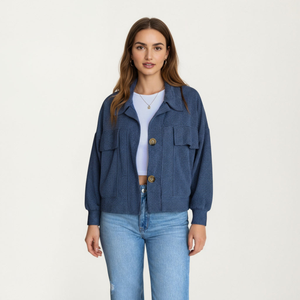 Anna-Kaci Women¡¯s Textured Knit Button Front Jacket with Long Sleeves Oversized Chest Pockets Structured Hem and Everyday Silhouette