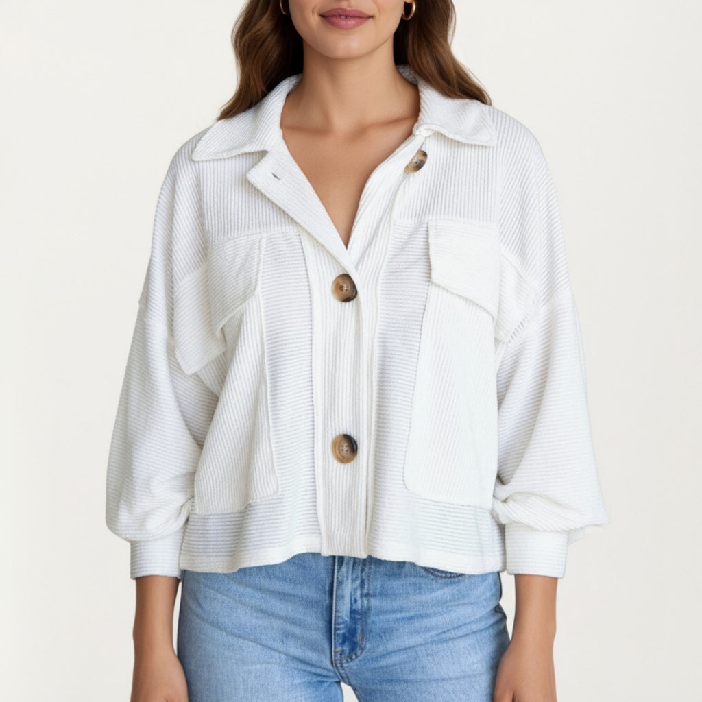 Anna-Kaci Women¡¯s Textured Knit Button Front Jacket with Long Sleeves Oversized Chest Pockets Structured Hem and Everyday Silhouette