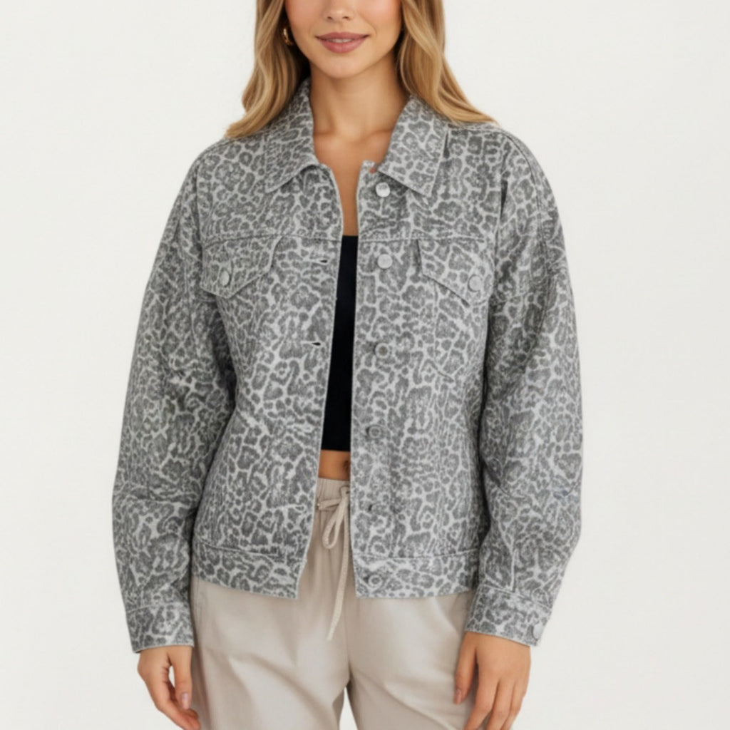 Anna-Kaci Women¡¯s Leopard Print Button Front Jacket with Soft Woven Fabric Chest Flap Pockets Long Sleeves