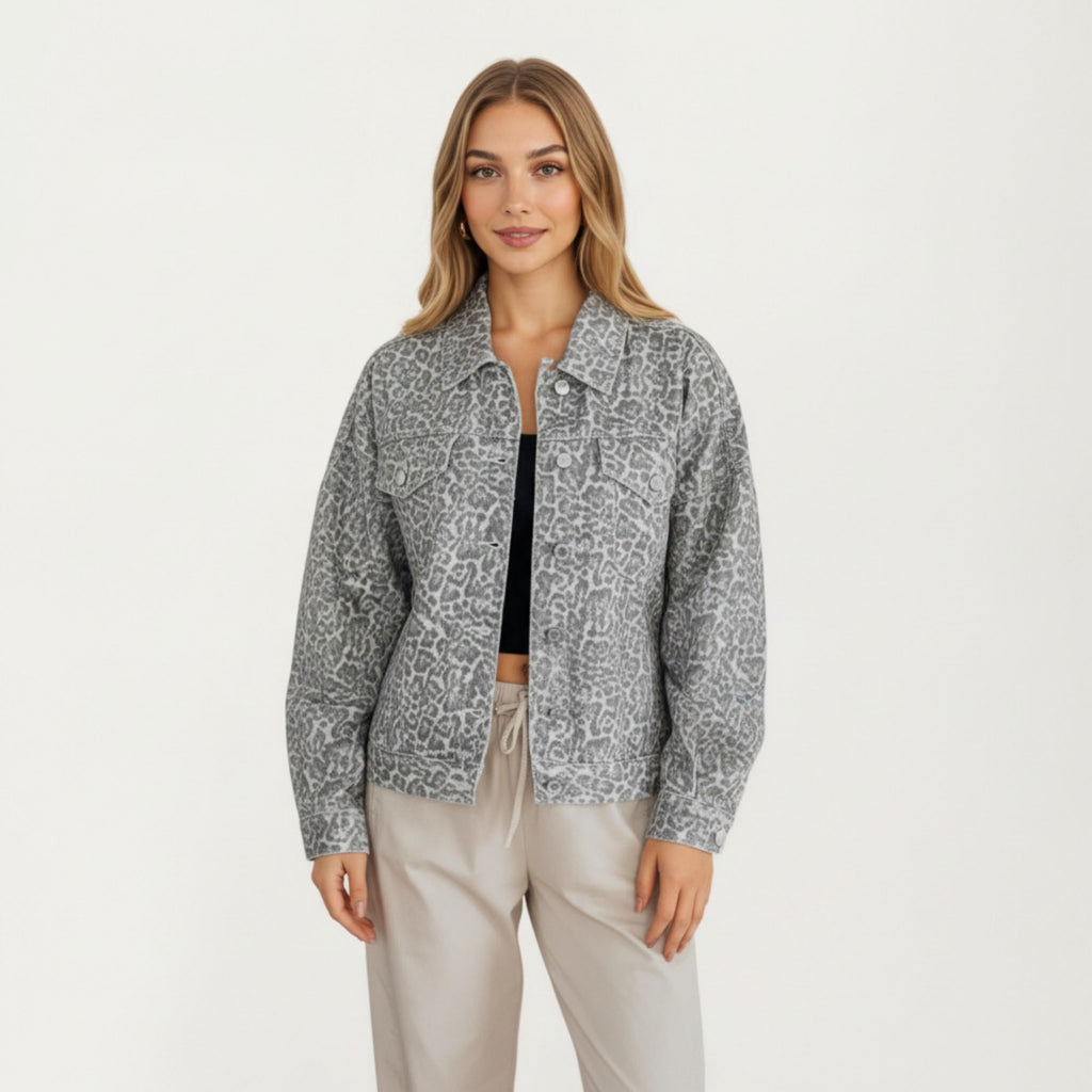 Anna-Kaci Women¡¯s Leopard Print Button Front Jacket with Soft Woven Fabric Chest Flap Pockets Long Sleeves
