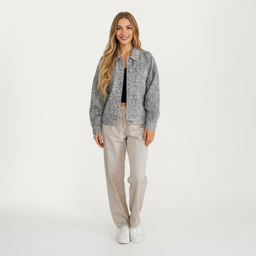 Anna-Kaci Women¡¯s Leopard Print Button Front Jacket with Soft Woven Fabric Chest Flap Pockets Long Sleeves