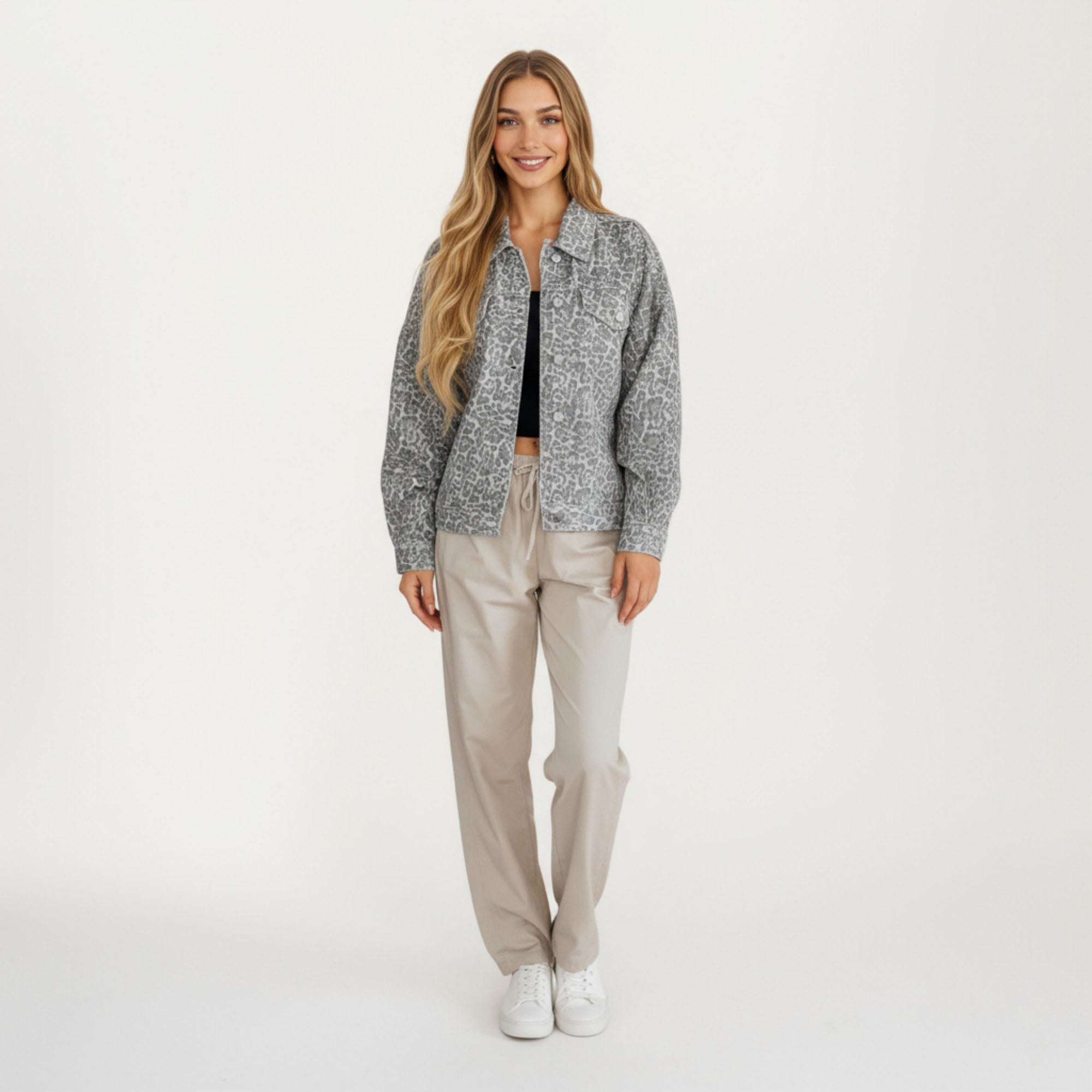 Anna-Kaci Women¡¯s Leopard Print Button Front Jacket with Soft Woven Fabric Chest Flap Pockets Long Sleeves