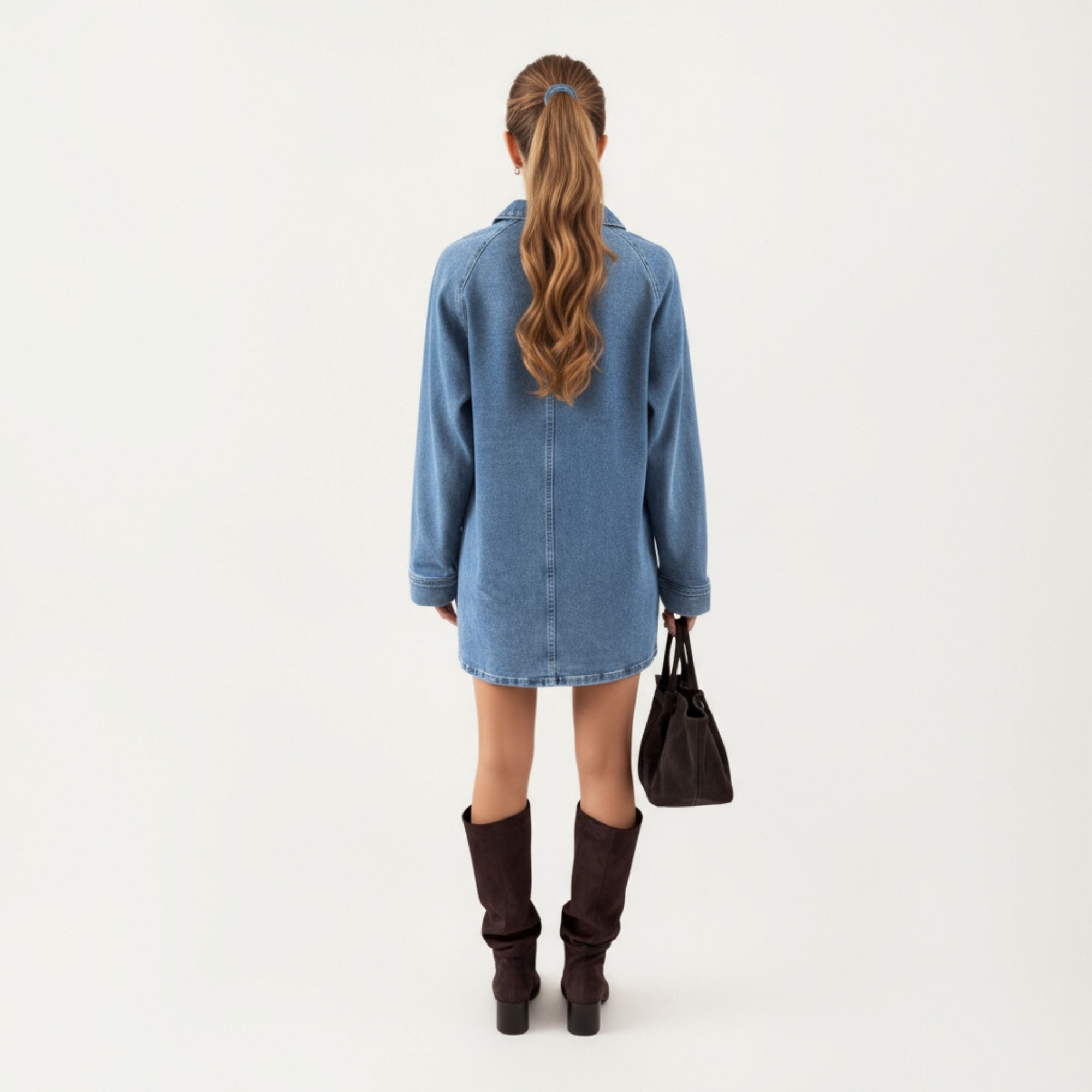 Anna-Kaci Women¡¯s Pullover Denim Tunic Dress with Soft Woven Fabric Split Neckline Long Sleeves and Relaxed Straight Silhouette
