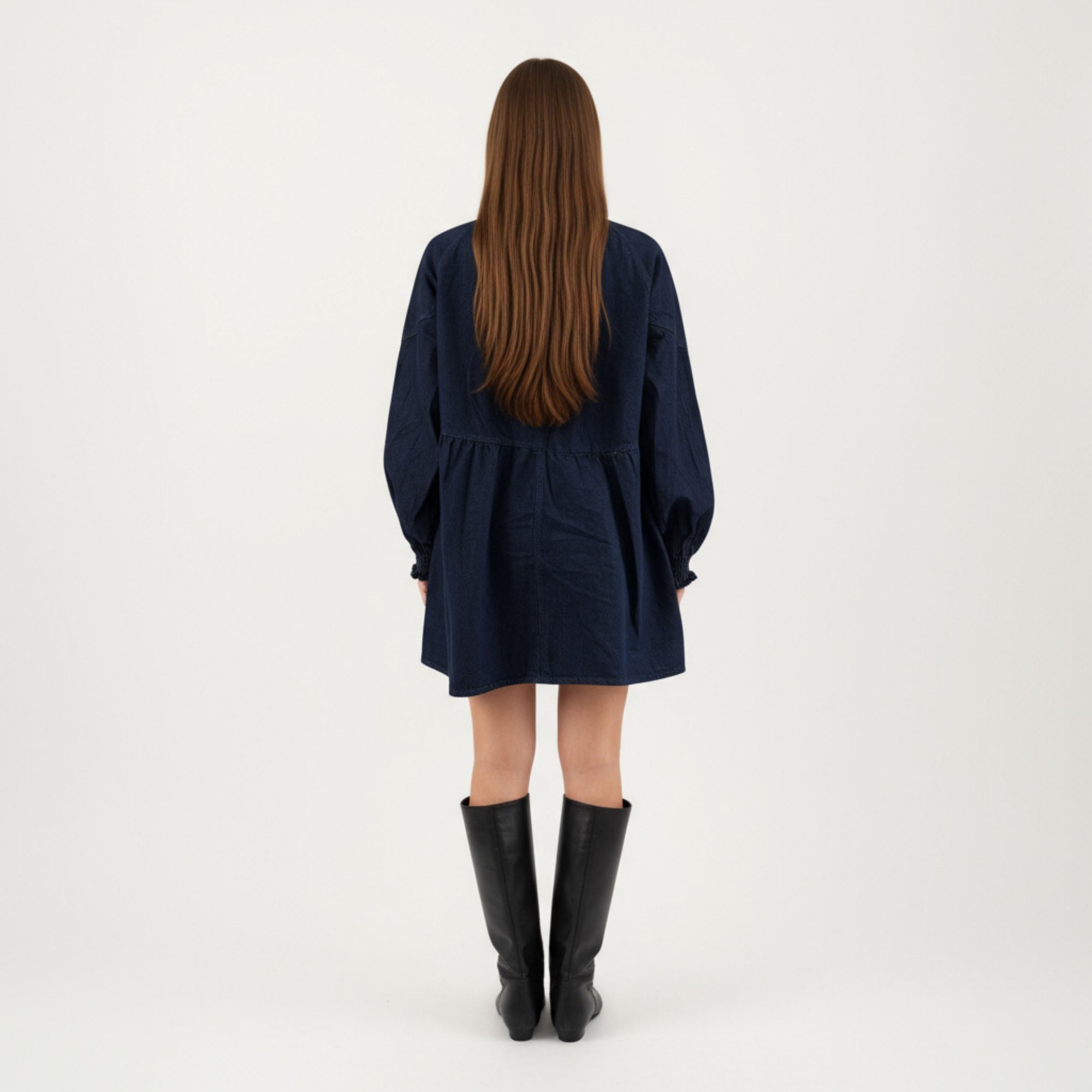 Anna-Kaci Women¡¯s Button Front Denim Shirt Dress with Soft Woven Fabric Balloon Sleeves Front Patch Pockets