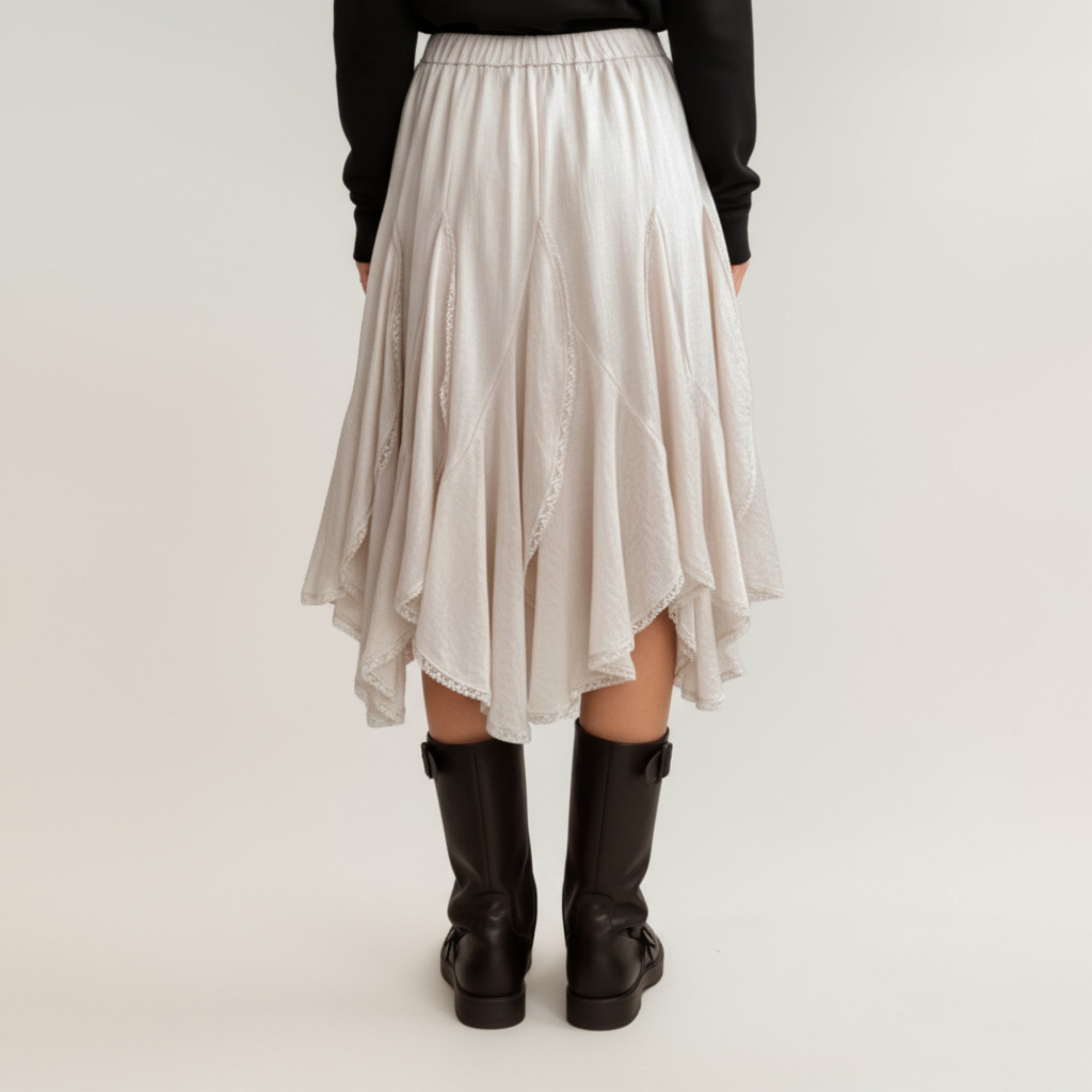 Anna-Kaci Women¡¯s Layered Handkerchief Hem Midi Skirt with Soft Flowing Panels and Textured Draped Design for an Effortlessly Styled Look