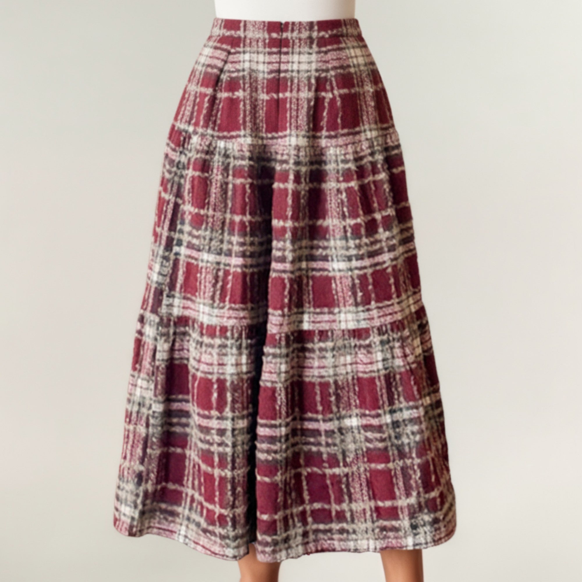 Anna-Kaci Women's High Waist Plaid Midi Skirt with Soft Textured Fabric and Tiered A-Line Silhouette