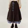 Anna-Kaci Women¡¯s Tiered Midi Skirt with Adjustable Drawstring Waist and Layered Plaid Hem Detail for Soft Flowing Movement and Comfort