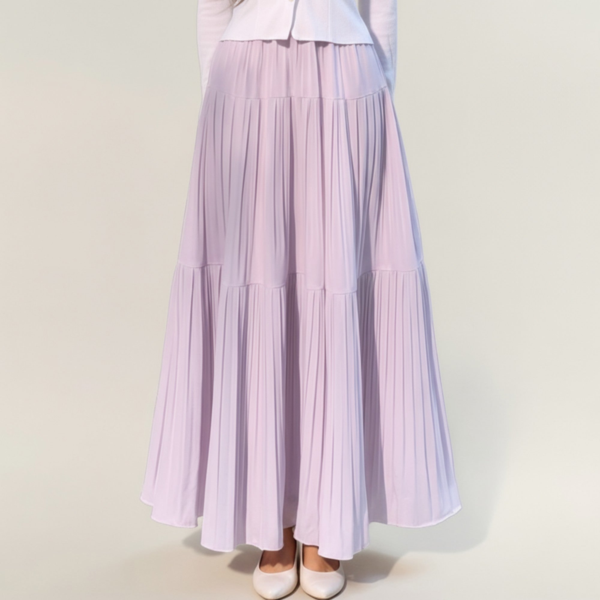 Anna-Kaci Women's Tiered Maxi Skirt with Flowing Pleated Panels and Soft Lightweight Drape for an Elegant, Airy Silhouette