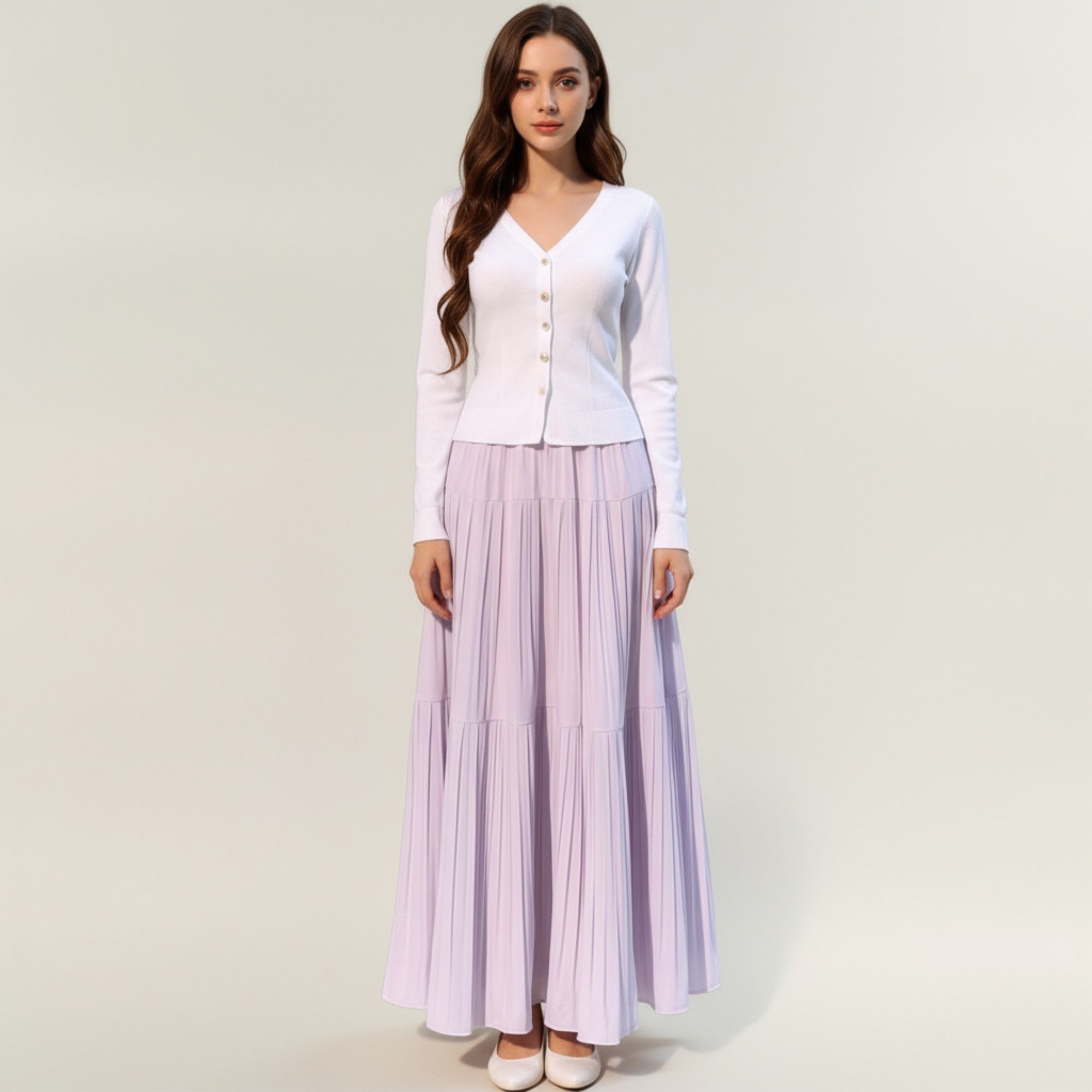 Anna-Kaci Women's Tiered Maxi Skirt with Flowing Pleated Panels and Soft Lightweight Drape for an Elegant, Airy Silhouette