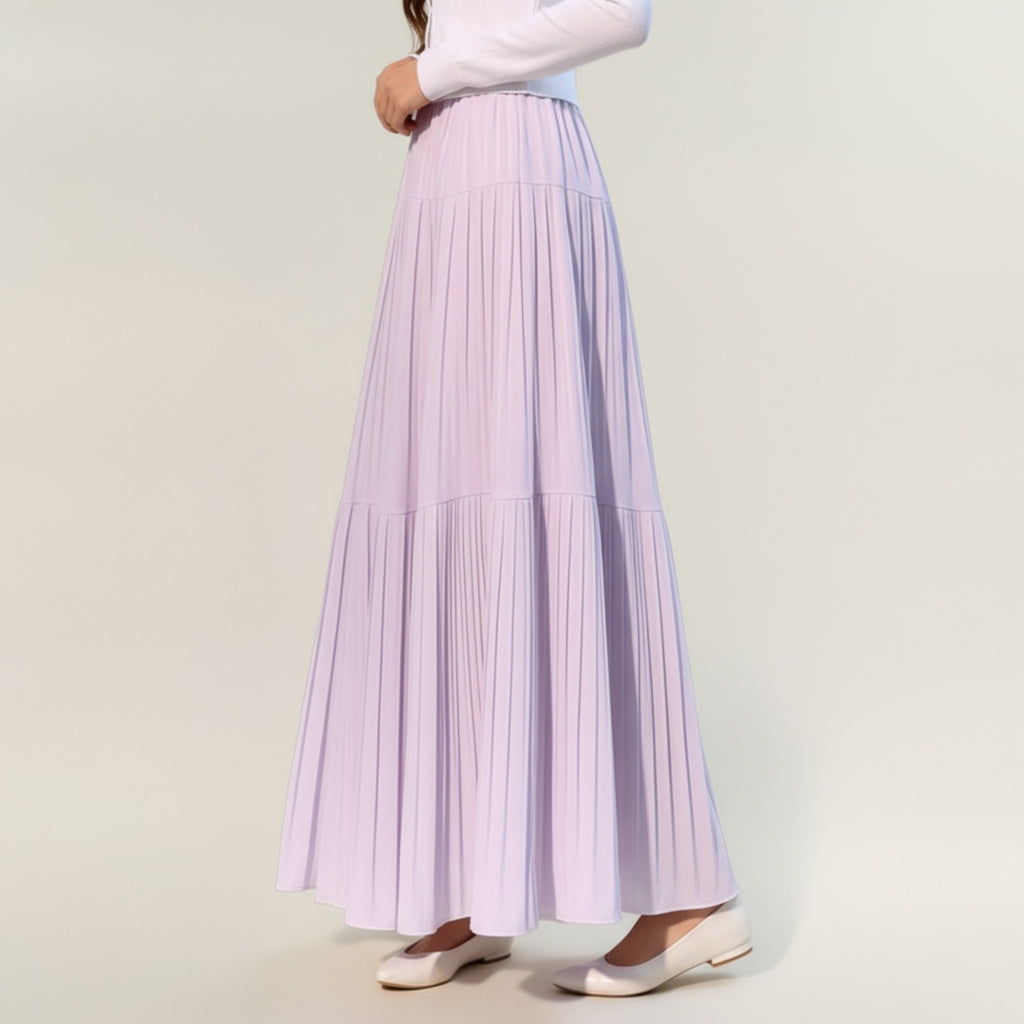 Anna-Kaci Women's Tiered Maxi Skirt with Flowing Pleated Panels and Soft Lightweight Drape for an Elegant, Airy Silhouette