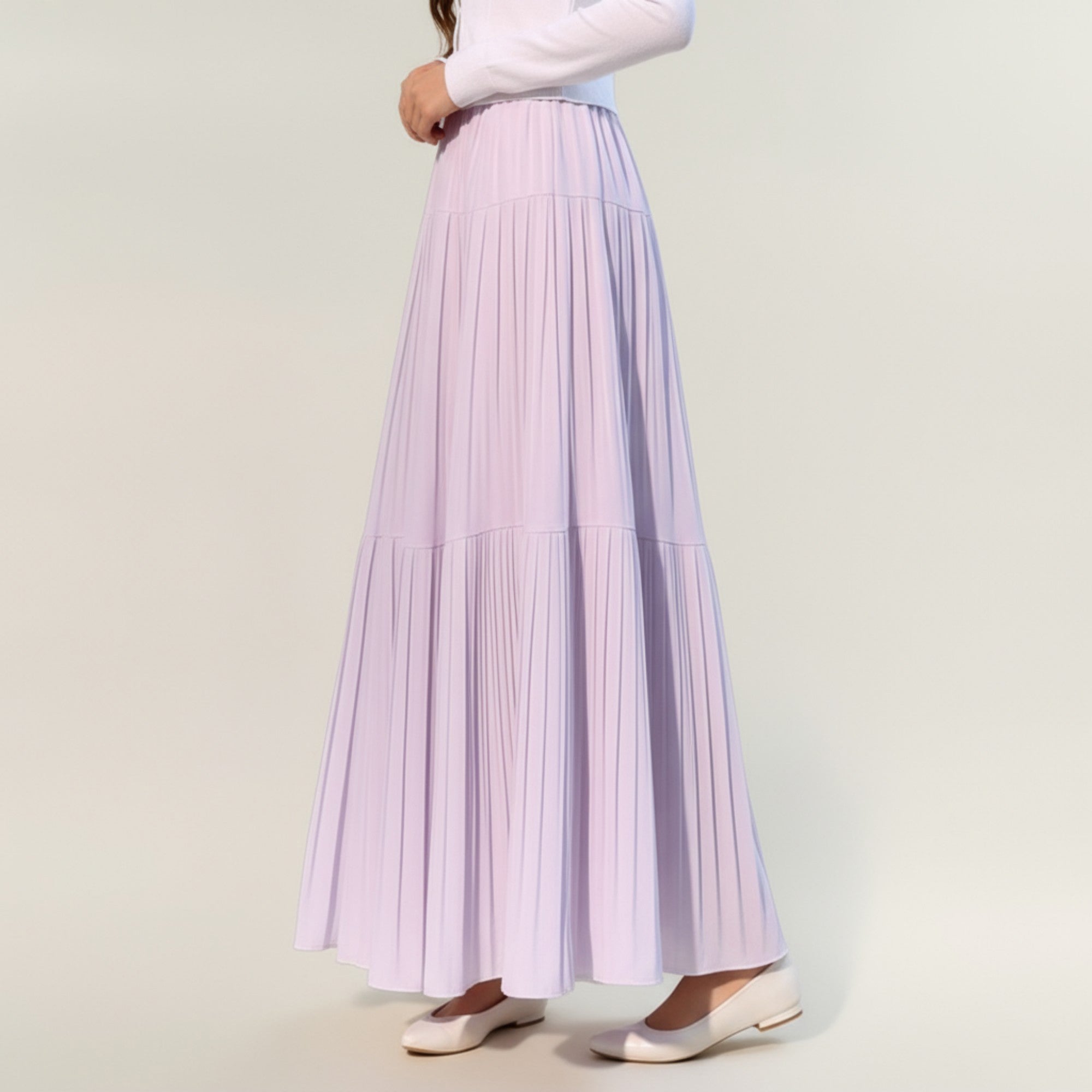 Anna-Kaci Women's Tiered Maxi Skirt with Flowing Pleated Panels and Soft Lightweight Drape for an Elegant, Airy Silhouette