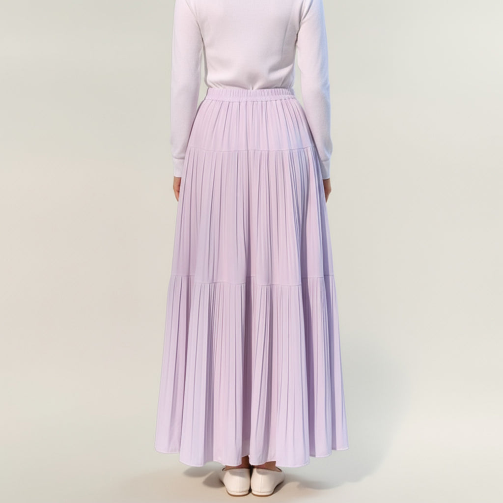 Anna-Kaci Women's Tiered Maxi Skirt with Flowing Pleated Panels and Soft Lightweight Drape for an Elegant, Airy Silhouette