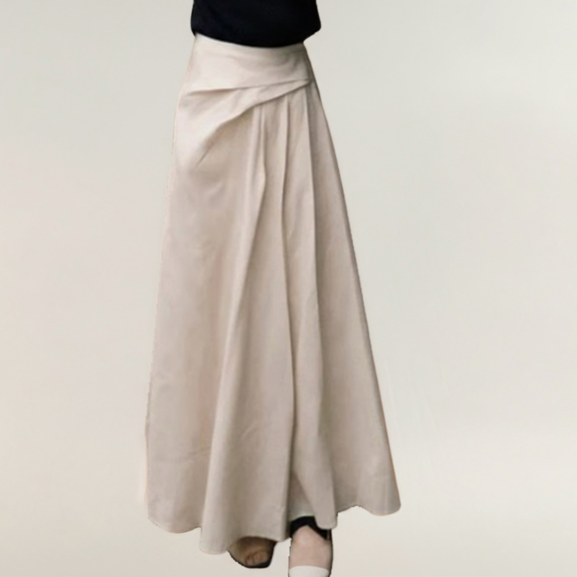 Anna-Kaci Women's High Waist A-Line Maxi Skirt with Soft Draped Pleat Detail and Flowing Full-Length Silhouette