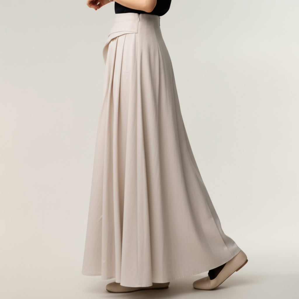 Anna-Kaci Women's High Waist A-Line Maxi Skirt with Soft Draped Pleat Detail and Flowing Full-Length Silhouette