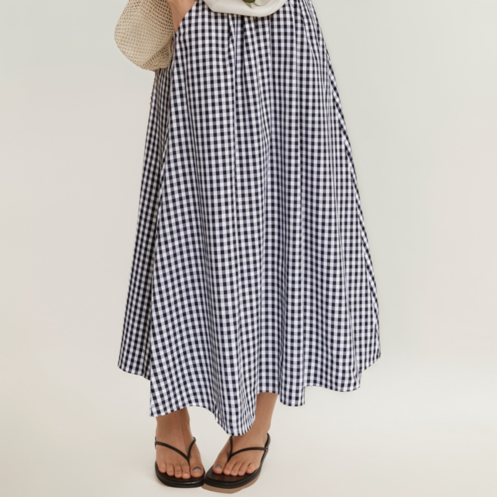 Anna-Kaci Women's Gingham Pattern Maxi Skirt with Full Gathered Silhouette and Soft Flowing Fabric Design