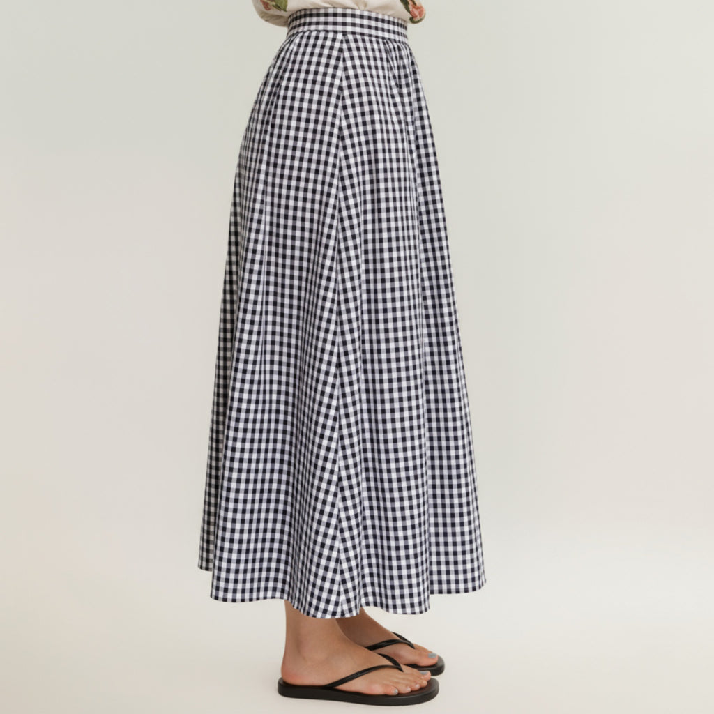 Anna-Kaci Women's Gingham Pattern Maxi Skirt with Full Gathered Silhouette and Soft Flowing Fabric Design