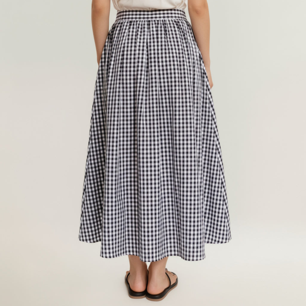 Anna-Kaci Women's Gingham Pattern Maxi Skirt with Full Gathered Silhouette and Soft Flowing Fabric Design