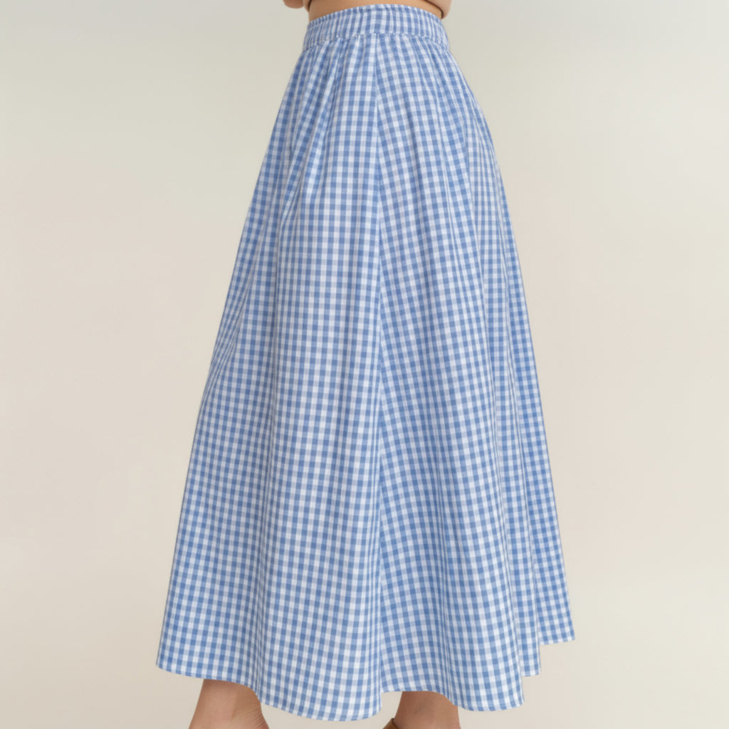 Anna-Kaci Women's Gingham Pattern Maxi Skirt with Full Gathered Silhouette and Soft Flowing Fabric Design