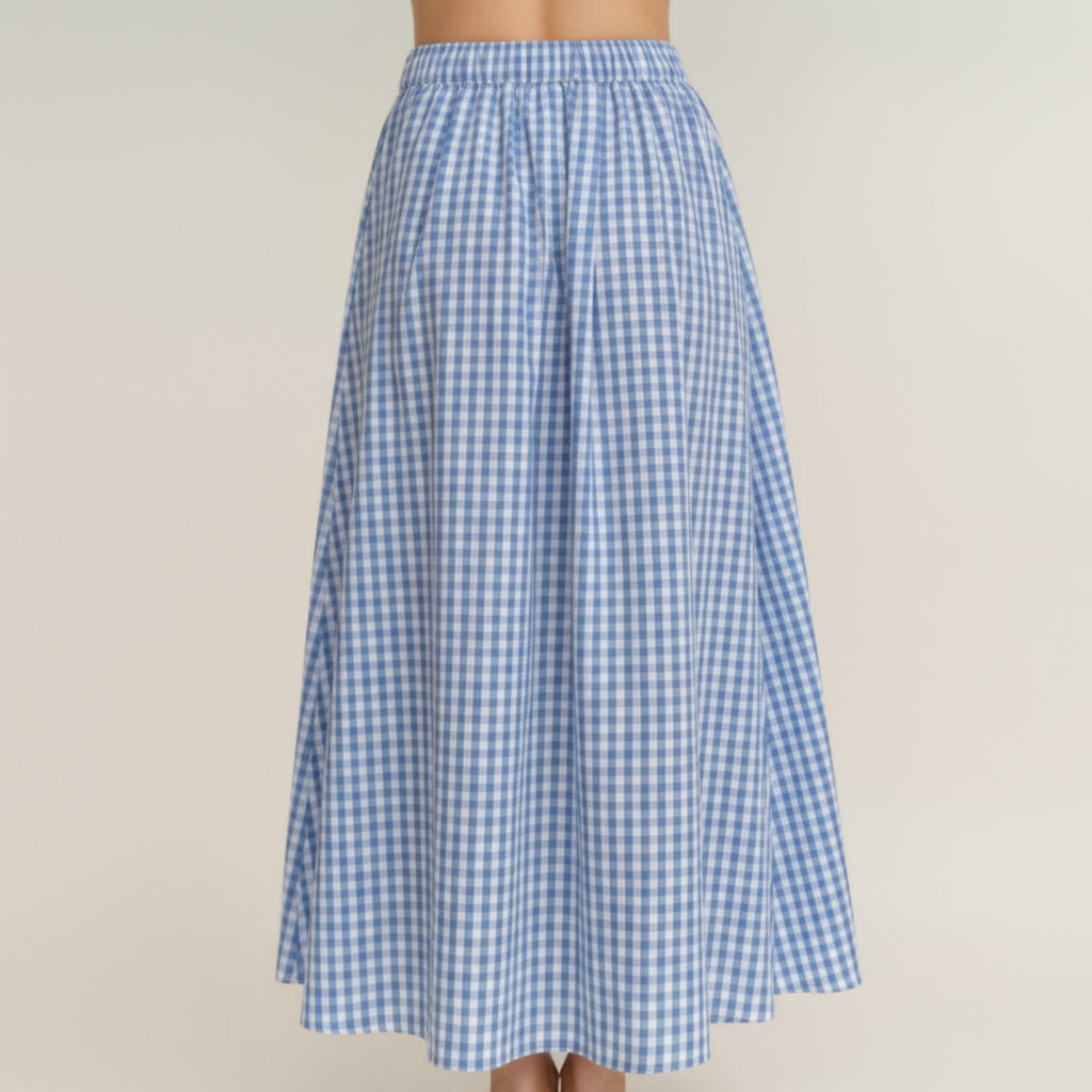 Anna-Kaci Women's Gingham Pattern Maxi Skirt with Full Gathered Silhouette and Soft Flowing Fabric Design