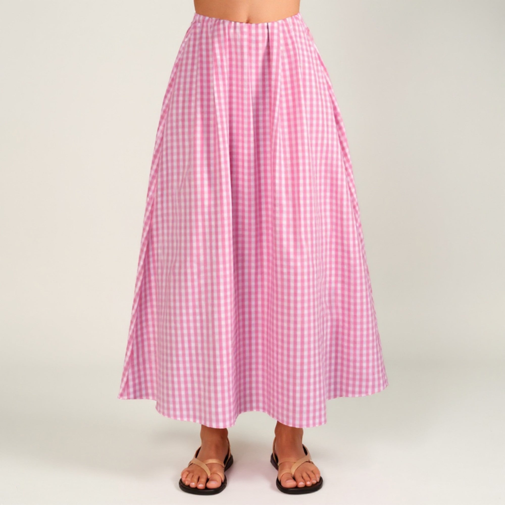 Anna-Kaci Women's Gingham Pattern Maxi Skirt with Full Gathered Silhou