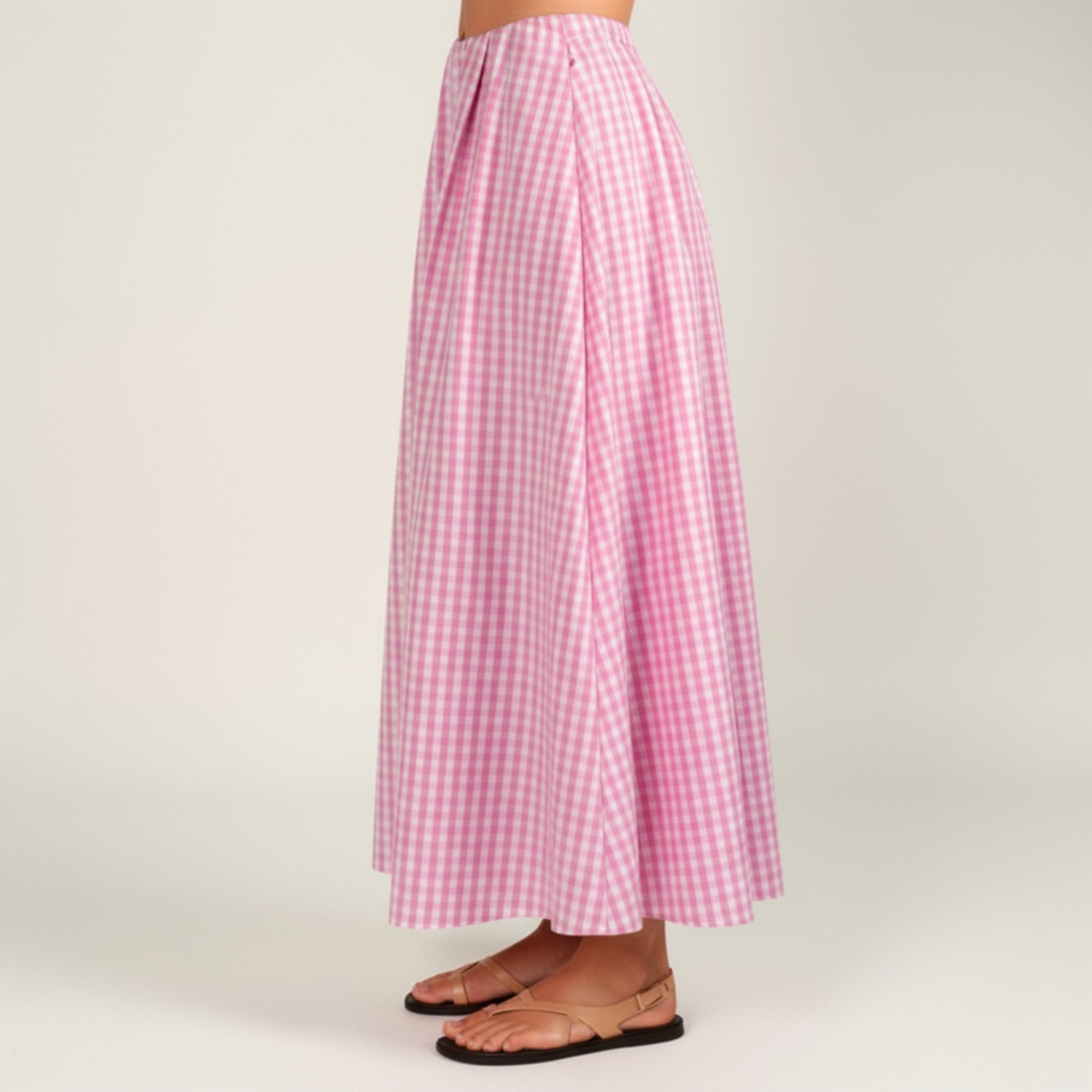 Anna-Kaci Women's Gingham Pattern Maxi Skirt with Full Gathered Silhouette and Soft Flowing Fabric Design