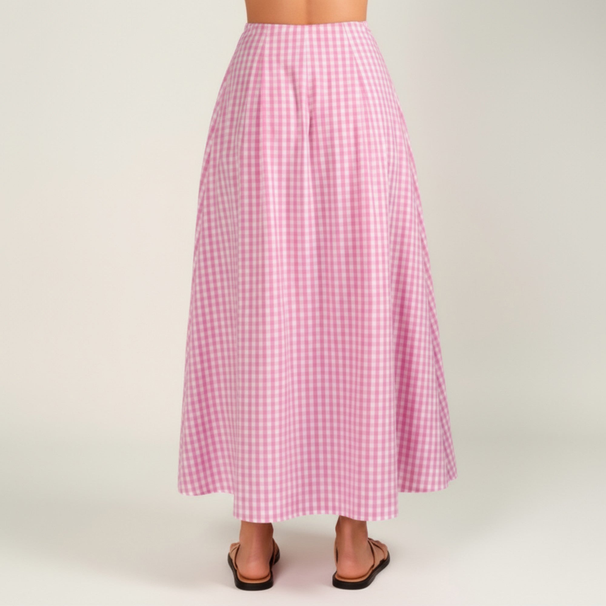 Anna-Kaci Women's Gingham Pattern Maxi Skirt with Full Gathered Silhouette and Soft Flowing Fabric Design