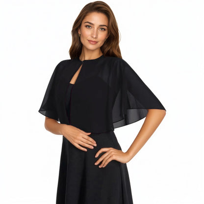 Anna-Kaci Women' s Sheer Flutter Sleeve Capelet Topper with Flowing Layered Silhouette and Elegant Front Closure