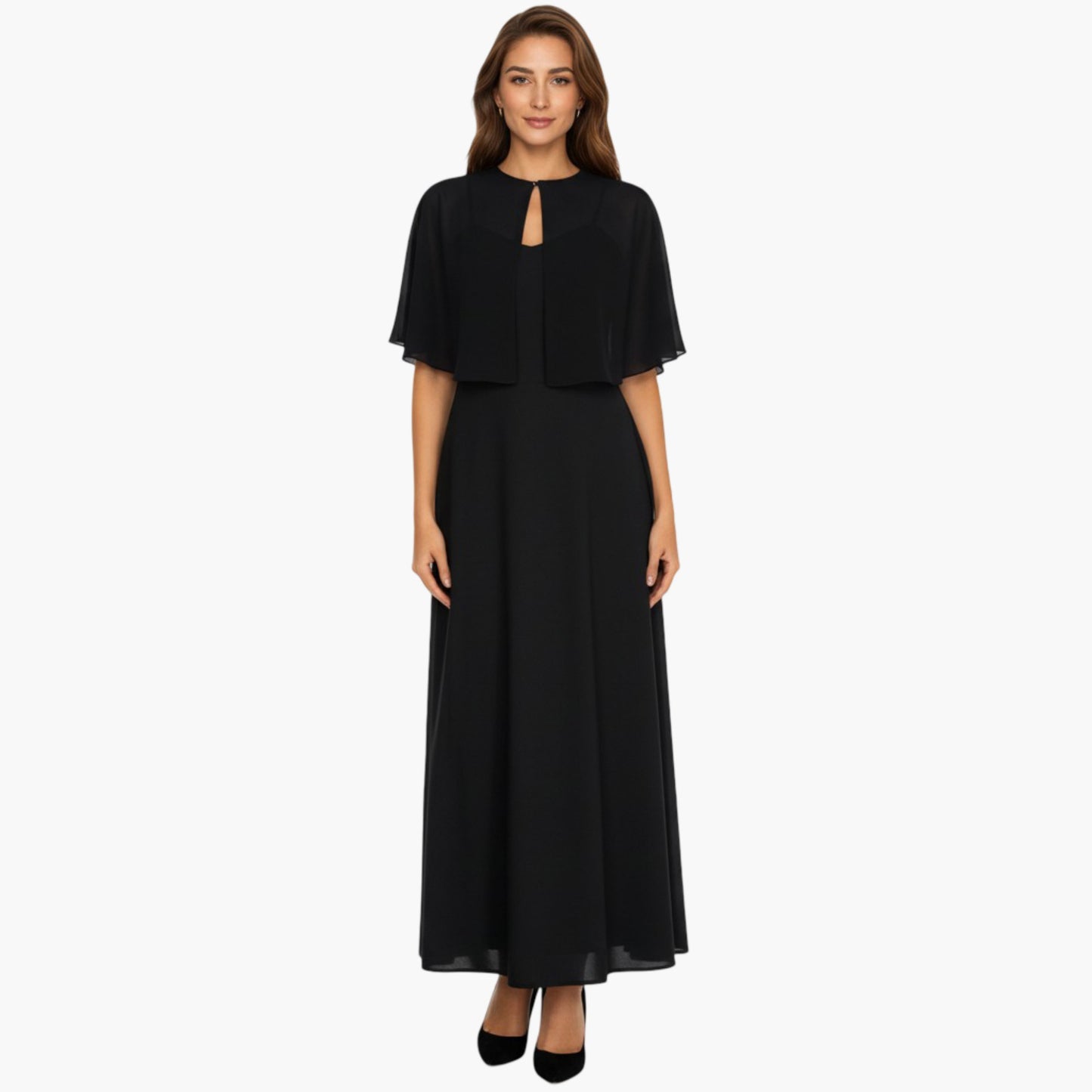 Anna-Kaci Women' s Sheer Flutter Sleeve Capelet Topper with Flowing Layered Silhouette and Elegant Front Closure