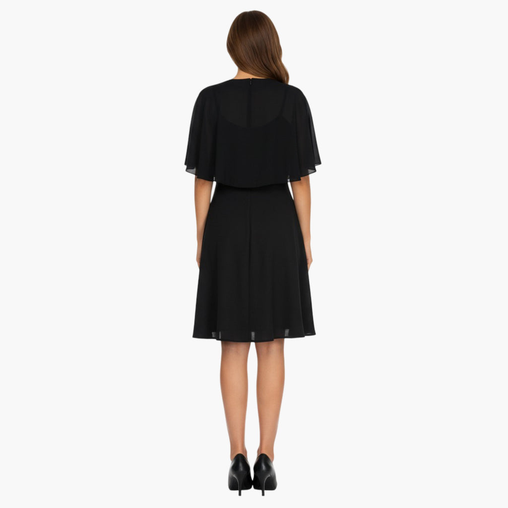 Anna-Kaci Women' s Sheer Flutter Sleeve Capelet Topper with Flowing Layered Silhouette and Elegant Front Closure