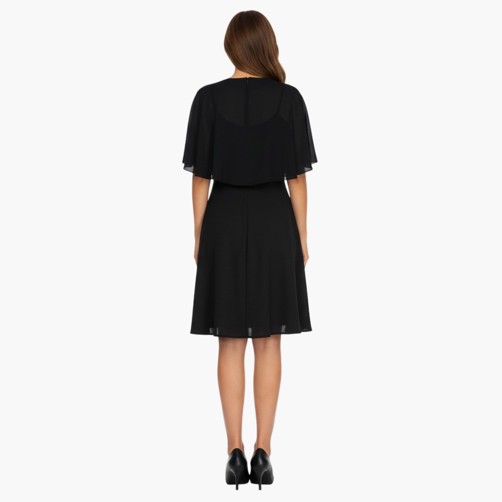 Anna-Kaci Women' s Sheer Flutter Sleeve Capelet Topper with Flowing Layered Silhouette and Elegant Front Closure