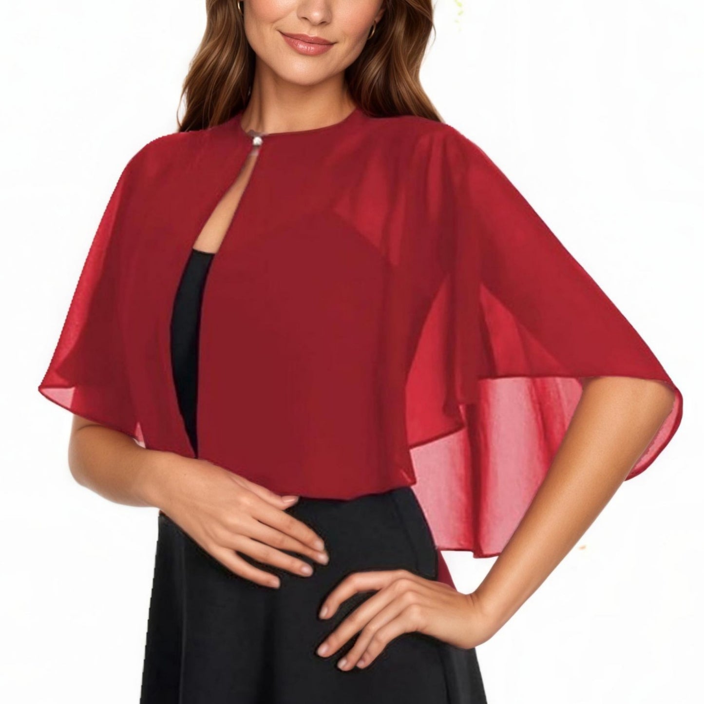 Anna-Kaci Women' s Sheer Flutter Sleeve Capelet Topper with Flowing Layered Silhouette and Elegant Front Closure