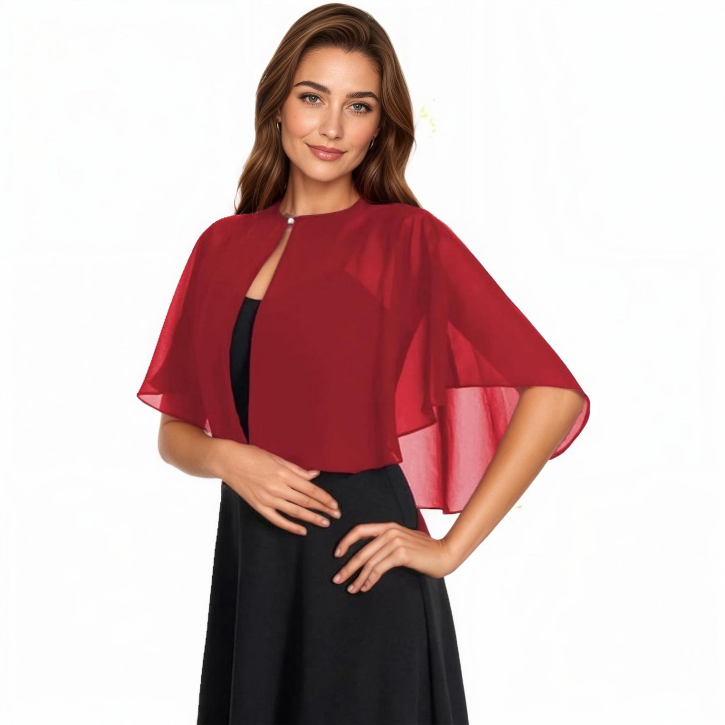 Anna-Kaci Women' s Sheer Flutter Sleeve Capelet Topper with Flowing Layered Silhouette and Elegant Front Closure