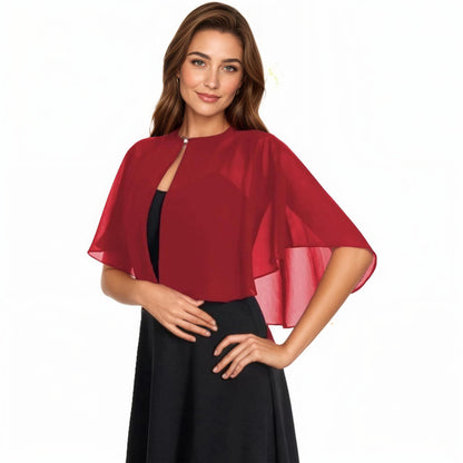 Anna-Kaci Women' s Sheer Flutter Sleeve Capelet Topper with Flowing Layered Silhouette and Elegant Front Closure