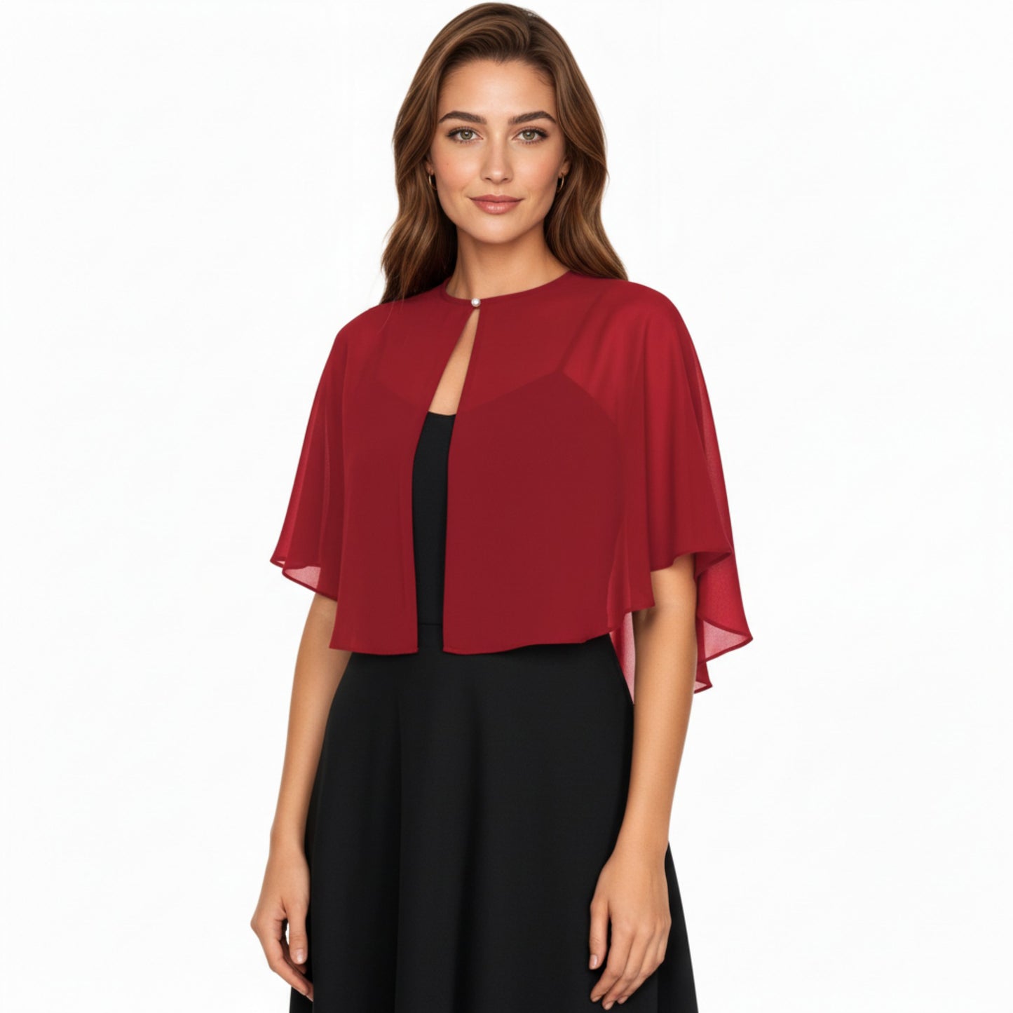 Anna-Kaci Women' s Sheer Flutter Sleeve Capelet Topper with Flowing Layered Silhouette and Elegant Front Closure