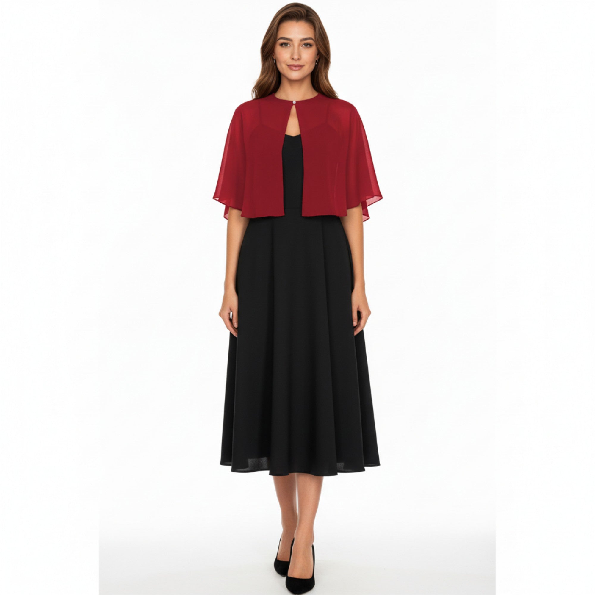 Anna-Kaci Women' s Sheer Flutter Sleeve Capelet Topper with Flowing Layered Silhouette and Elegant Front Closure