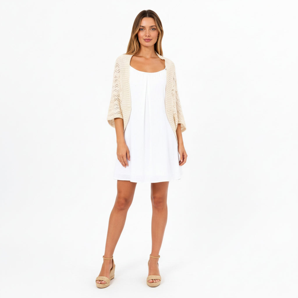 Anna-Kaci Women' s Open Knit Shrug Cardigan with Delicate Textured Pattern and Lightweight Drape for Everyday Tops